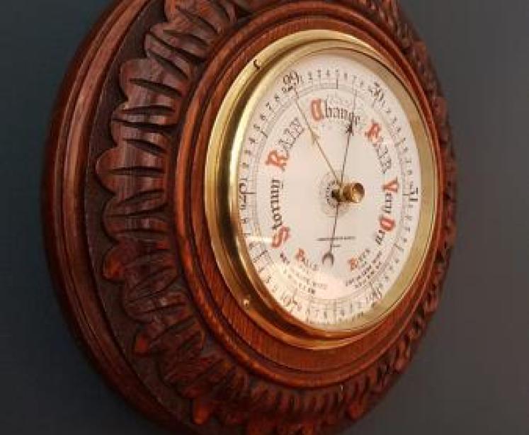 Superb Victorian Carved Oak Android Barometer - Image 5