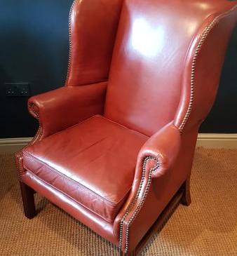 Original 1920's Red Hide Wing Back Arm Chair