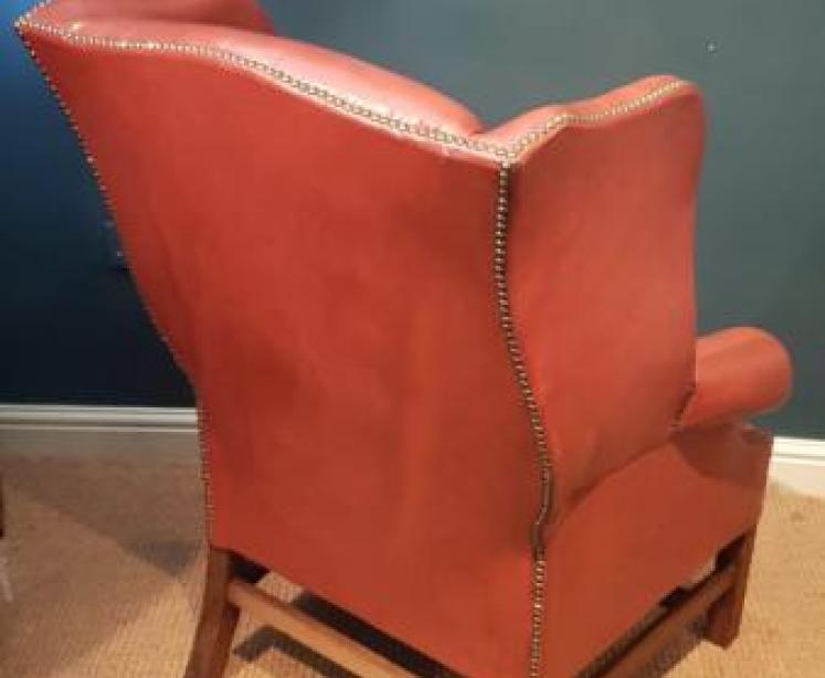 Original 1920's Red Hide Wing Back Arm Chair - Image 2