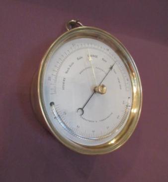 Antique Marine Barometer with Crescent Thermometer