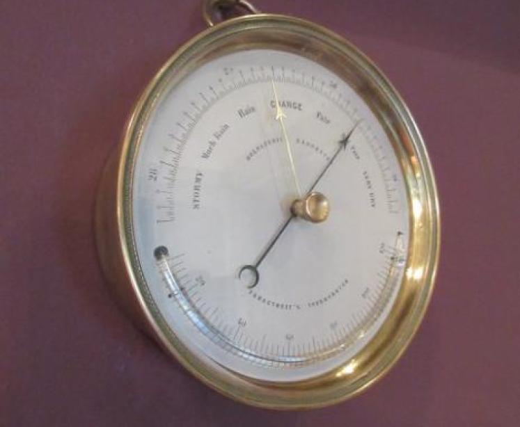 Antique Marine Barometer with Crescent Thermometer - Image 1