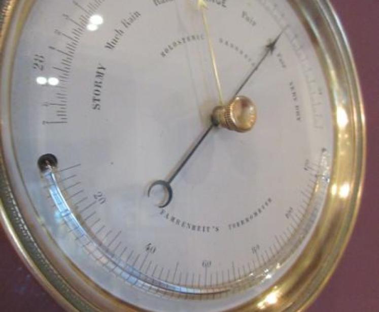 Antique Marine Barometer with Crescent Thermometer - Image 2