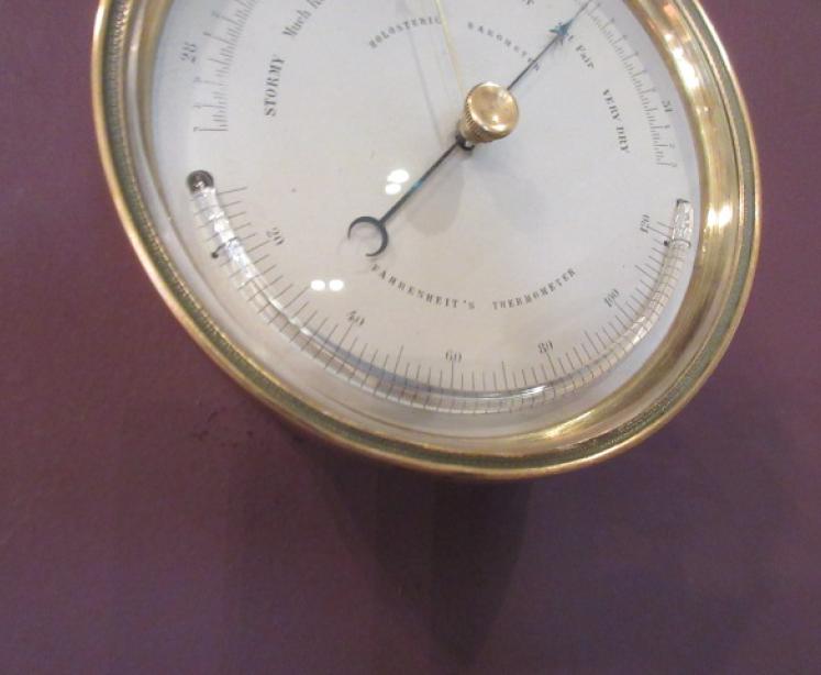 Antique Marine Barometer with Crescent Thermometer - Image 3