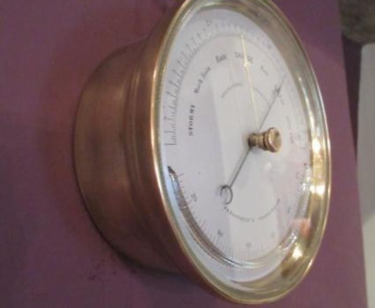 Antique Marine Barometer with Crescent Thermometer - Image 5
