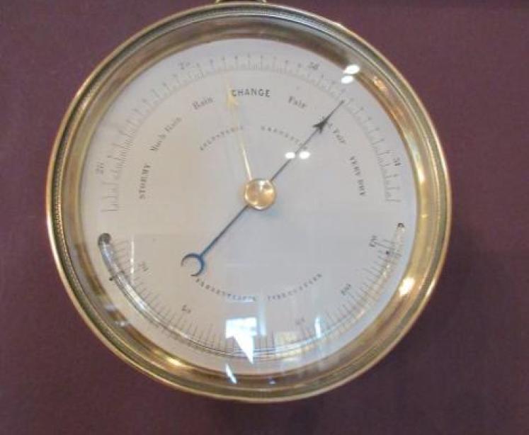 Antique Marine Barometer with Crescent Thermometer - Image 7