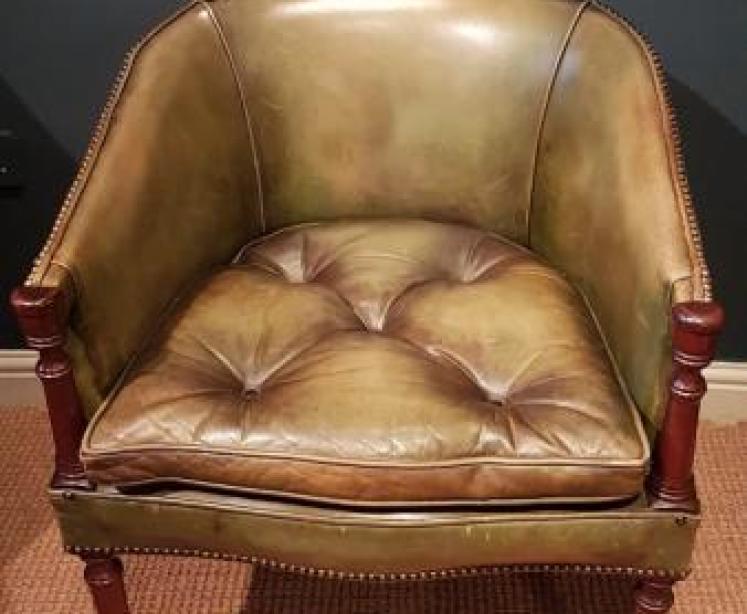 1920's Olive Hide Tub Chair - Image 1