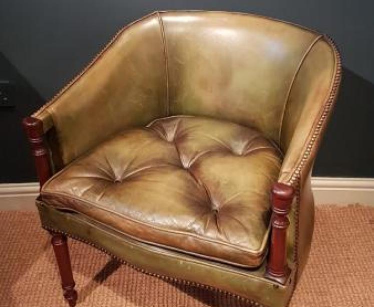 1920's Olive Hide Tub Chair - Image 2