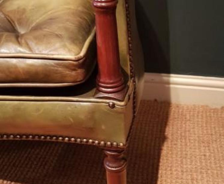 1920's Olive Hide Tub Chair - Image 5