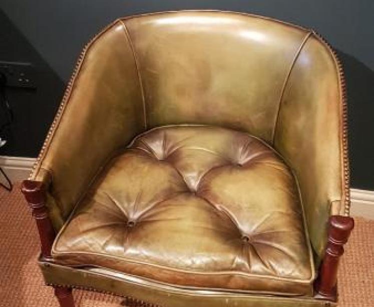 1920's Olive Hide Tub Chair - Image 6