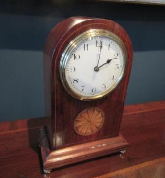 Antique Sheraton Inlaid Arched Top Mantel Clock