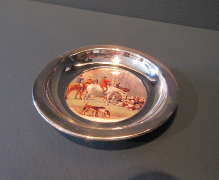 Edwardian Period Silver & Porcelain Hunting Scene Tray - Image 2