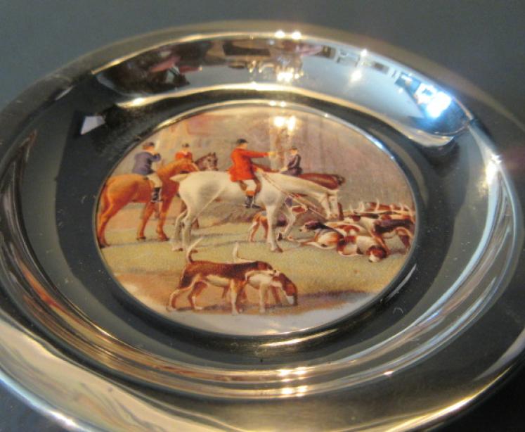 Edwardian Period Silver & Porcelain Hunting Scene Tray - Image 3