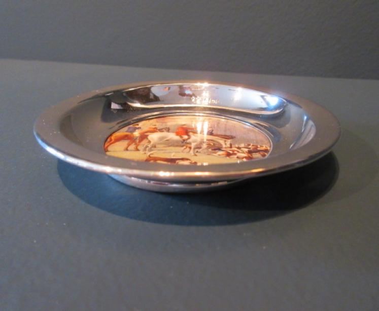 Edwardian Period Silver & Porcelain Hunting Scene Tray - Image 6