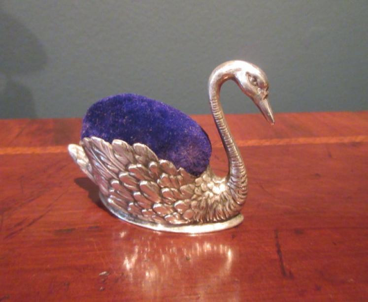 Antique Solid Silver 'Swan' Pin Cushion - Image 1