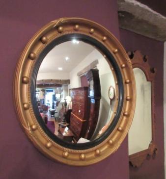 Antique Plaster & Timber Gilt Convex Wall Mirror
