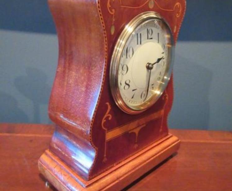 Edwardian Mother of Pearl Inlaid Shaped Mantel Clock - Image 7