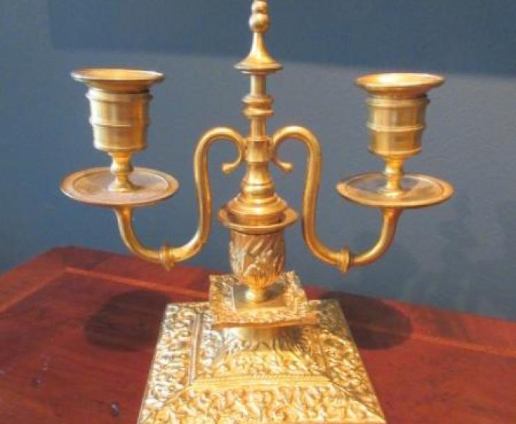 Pair of Mid Victorian Gilt Ormolu Two Arm Candlesticks - Image 2
