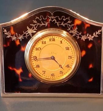 George V Silver and Tortoise Shell Table Clock