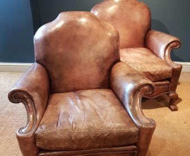 Superb Pair of Antique Edwardian Leather Easy Chairs - Image 7