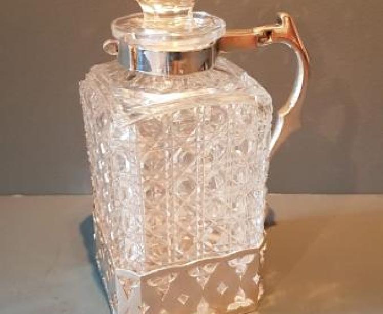 Cut Crystal Decanter in Silver Plated Pouring Mount  - Image 1
