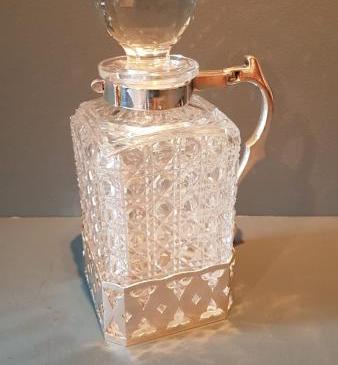 Cut Crystal Decanter in Silver Plated Pouring Mount 