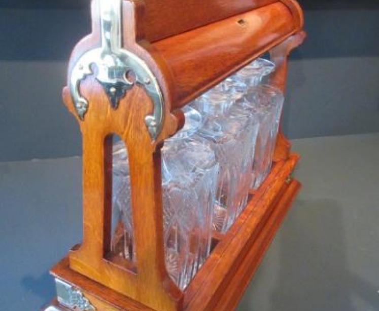 Superb Antique Polished Oak & Ebony Three Bottle Tantalus - Image 7