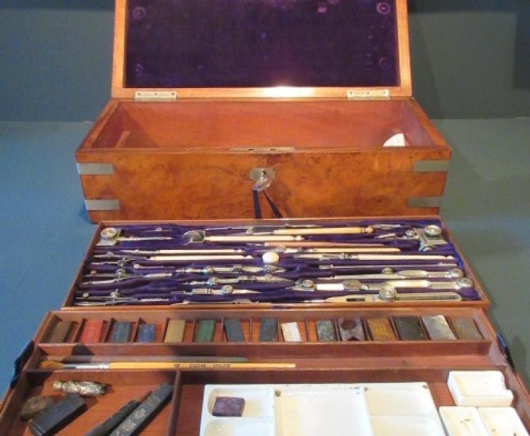 Antique Burr Walnut Architect, Paint & Illustrator's Box - Image 2