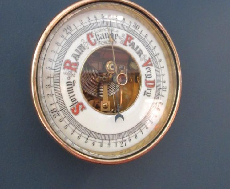 Antique Polished Brass Skeletonised Marine Barometer - Image 1