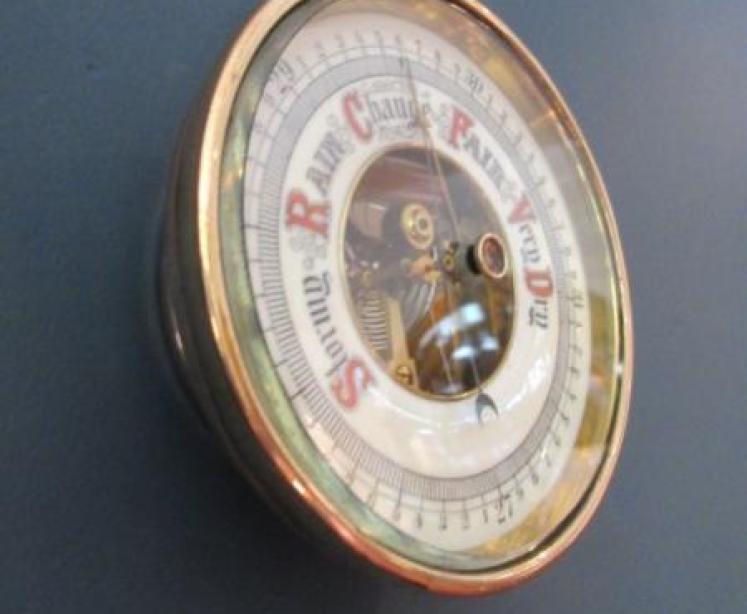 Antique Polished Brass Skeletonised Marine Barometer - Image 3