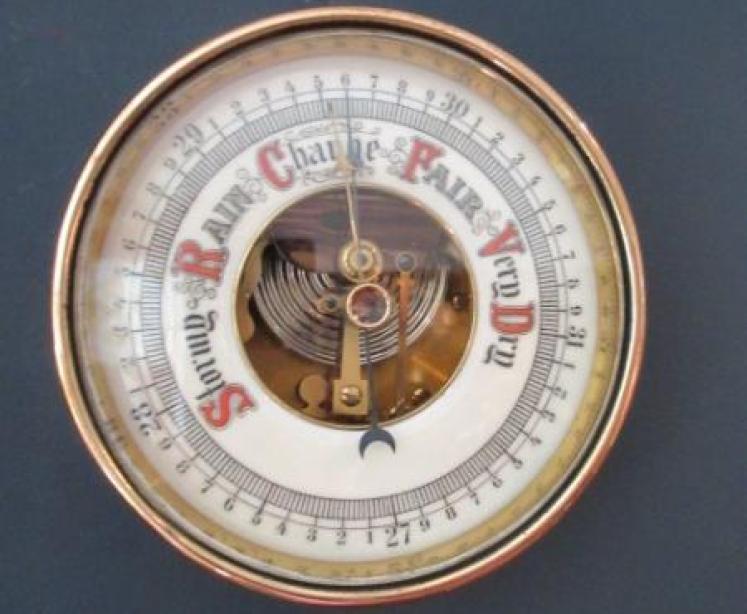 Antique Polished Brass Skeletonised Marine Barometer - Image 6