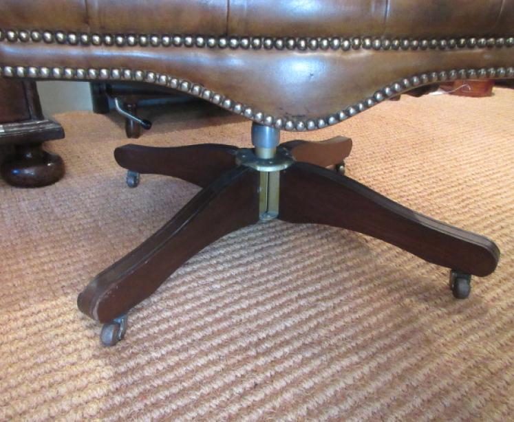 Superb Antique Leather Buttoned Swivel Desk Armchair - Image 6