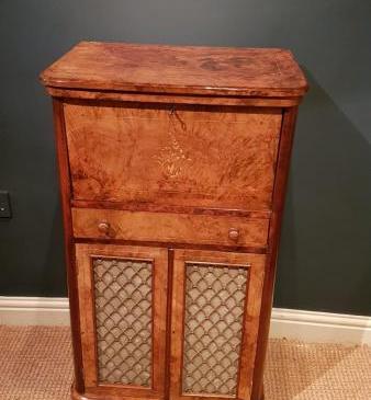 Victorian Inlaid Walnut Secretaire Music Cabinet