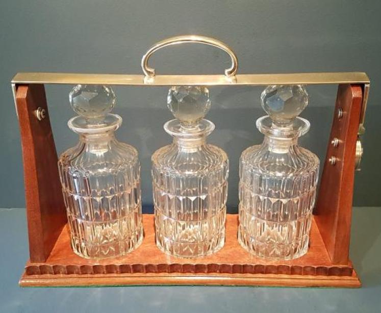 Victorian Mahogany and Brass 3 Bottle Tantalus - Image 1