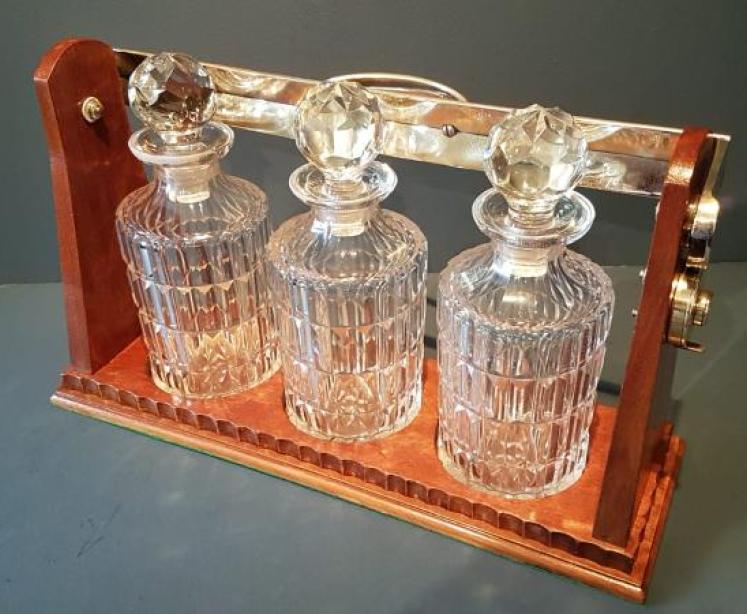 Victorian Mahogany and Brass 3 Bottle Tantalus - Image 4