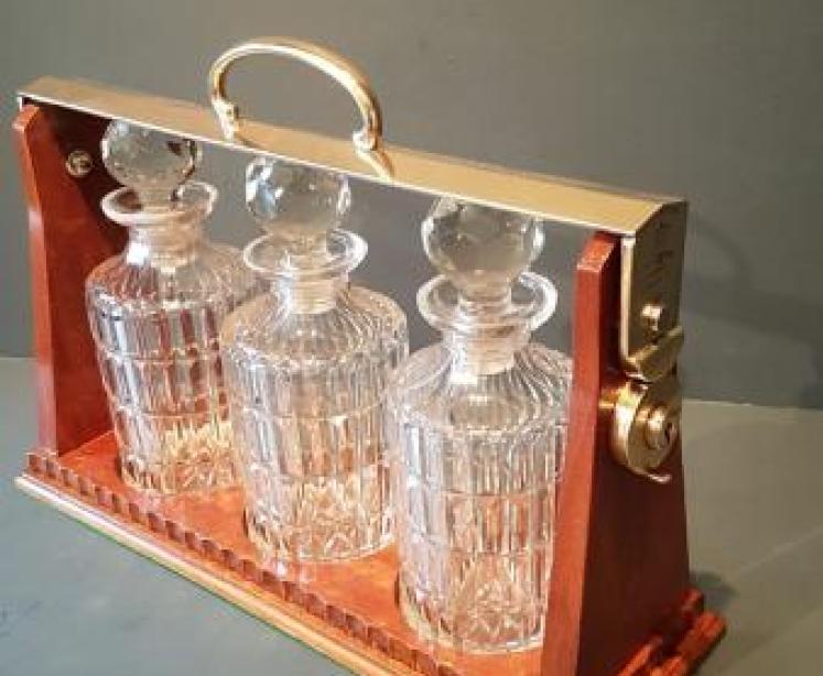 Victorian Mahogany and Brass 3 Bottle Tantalus - Image 6