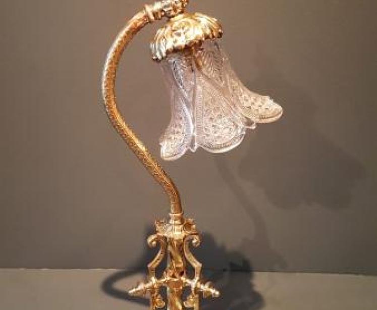 Superb Edwardian Cast Brass Table Lamp and Shade - Image 1
