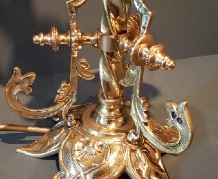 Superb Edwardian Cast Brass Table Lamp and Shade - Image 3