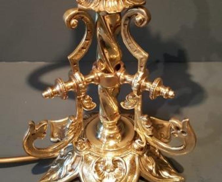 Superb Edwardian Cast Brass Table Lamp and Shade - Image 7