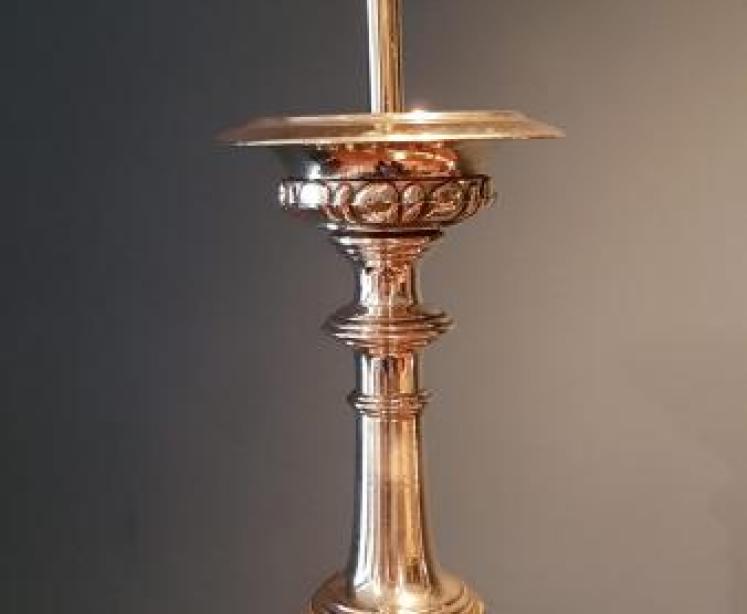 Matching Pair of Antique Brass Candlestick Lamps - Image 2