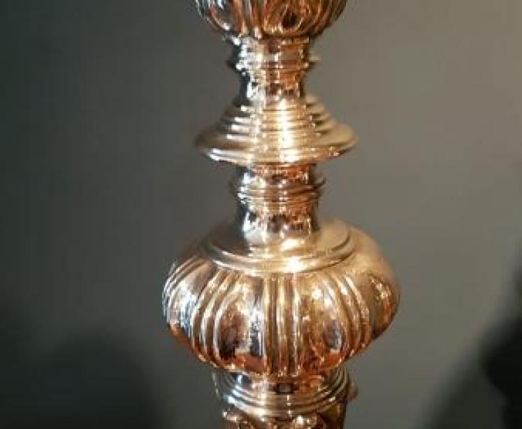 Matching Pair of Antique Brass Candlestick Lamps - Image 3