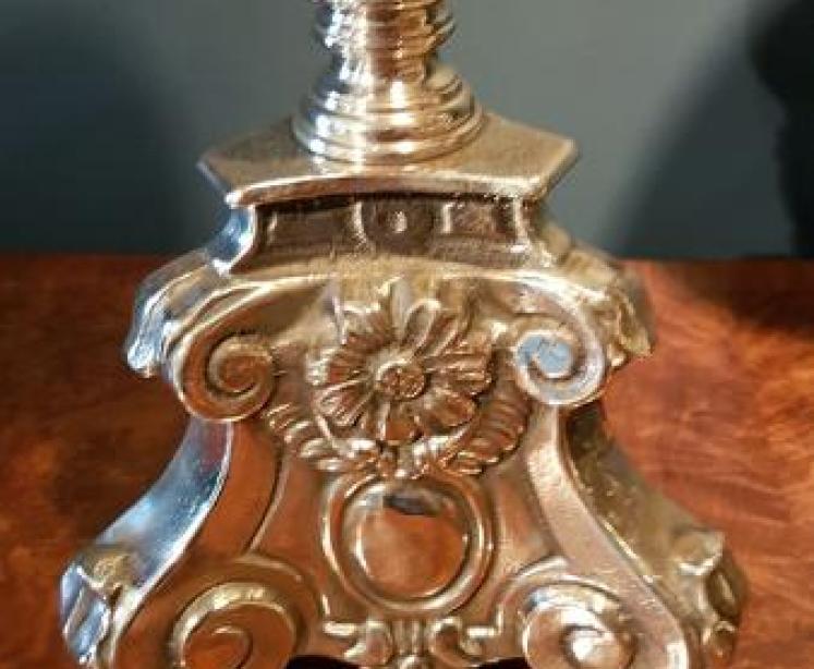 Matching Pair of Antique Brass Candlestick Lamps - Image 4