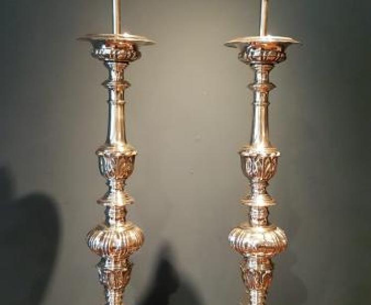 Matching Pair of Antique Brass Candlestick Lamps - Image 6