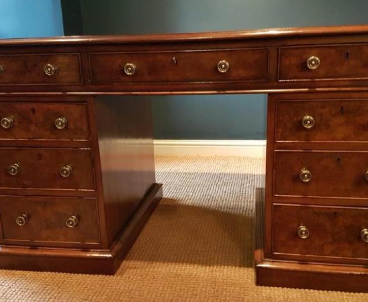 Outstanding Victorian Burr Walnut Pedestal Desk - Image 2
