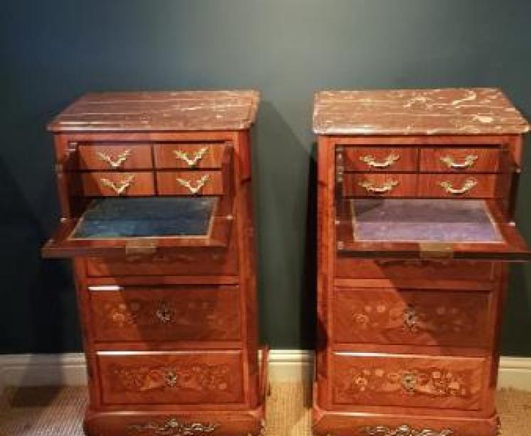 Superb Matching Pair of Inlaid Walnut Secretaire Chests - Image 6