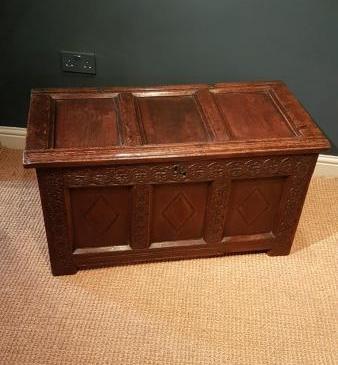 Superb Small Early Oak Three Panel Coffer
