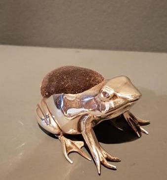 Rare Antique Silver Frog Pin Cushion
