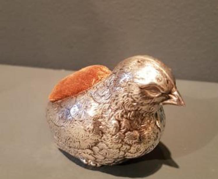 Antique Silver Partridge Pin Cushion - Image 1