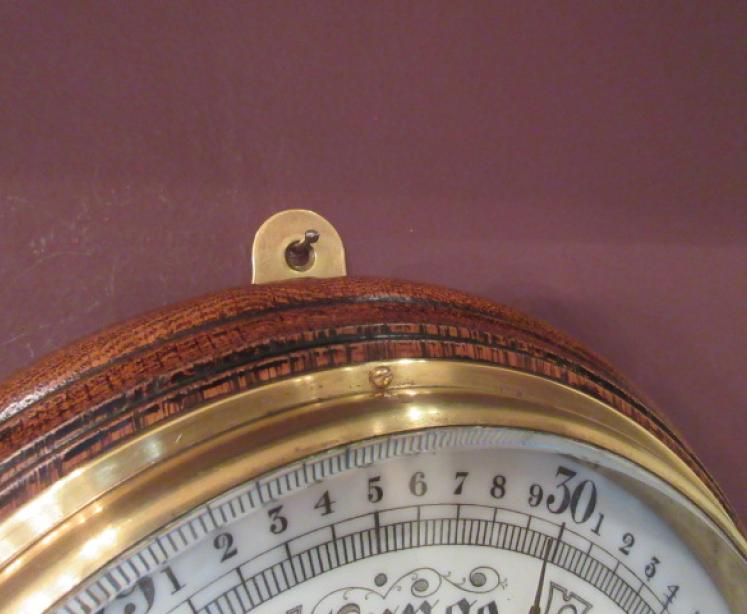 Large Antique Polished Oak Ship's Barometer - Image 3