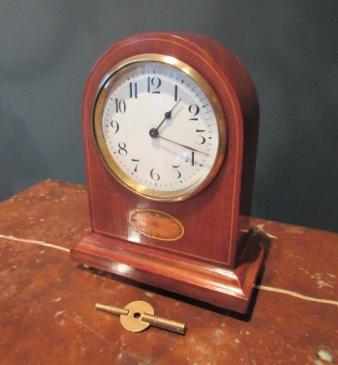 Small Edwardian Mahogany Sheraton Inlaid Mantel Clock