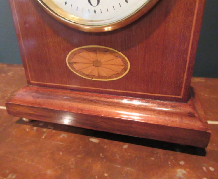 Small Edwardian Mahogany Sheraton Inlaid Mantel Clock - Image 4